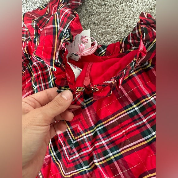 NWT Vineyard Vines Plaid Ruffle Tiered Dress Red Velvet Rayon Metallic - Picture 9 of 12